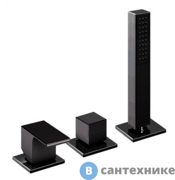 картинка Смеситель Cezares PORTA-BVDM3-NOP на борт ванны с выдвижным душем и переключателем, чёрный матовый