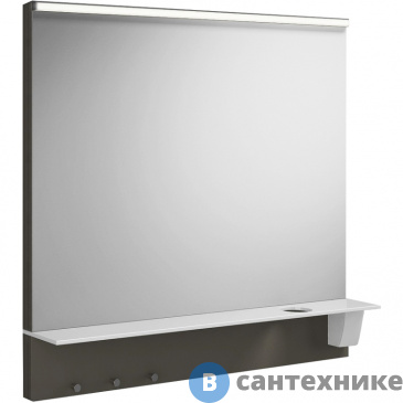 картинка Зеркало Burgbad Eqio с полкой, светодиод подсв. 900х769х150 мм, выкл сбоку справа, 3 крючка, держ для фена справа, серый F2010 (SEZQ090F2010)