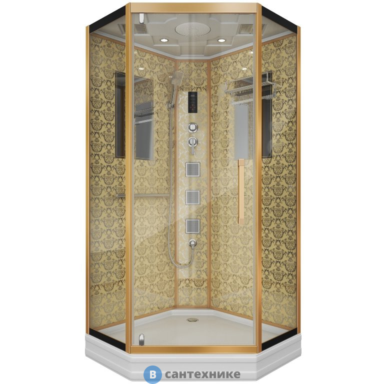 Душевая кабина Niagara NG-7717G (1000x1000х2150) низкий поддон стенки золото