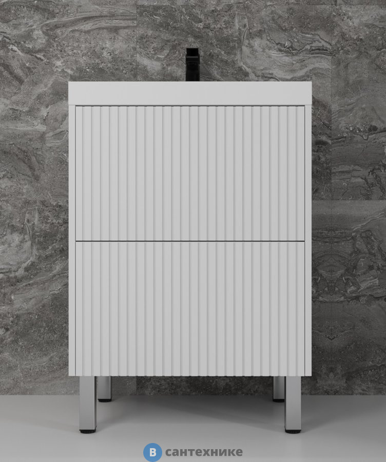 Тумба Style line напольная Стокгольм 60, Classic 60, (2 ящ.) белый рифленый софт, PUSH (4650134473452)