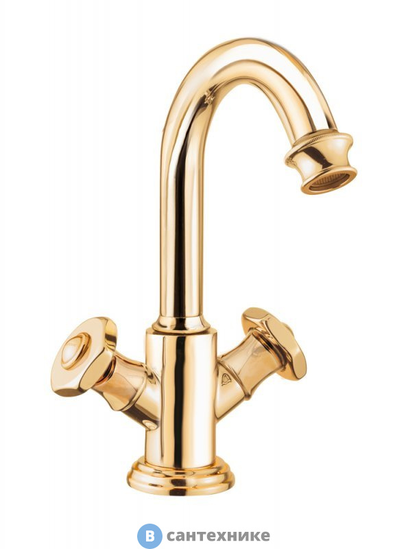 Смеситель Cezares APHRODITE-LS2-03/24-S1 на раковину с донным клапаном, золото, ручки золото