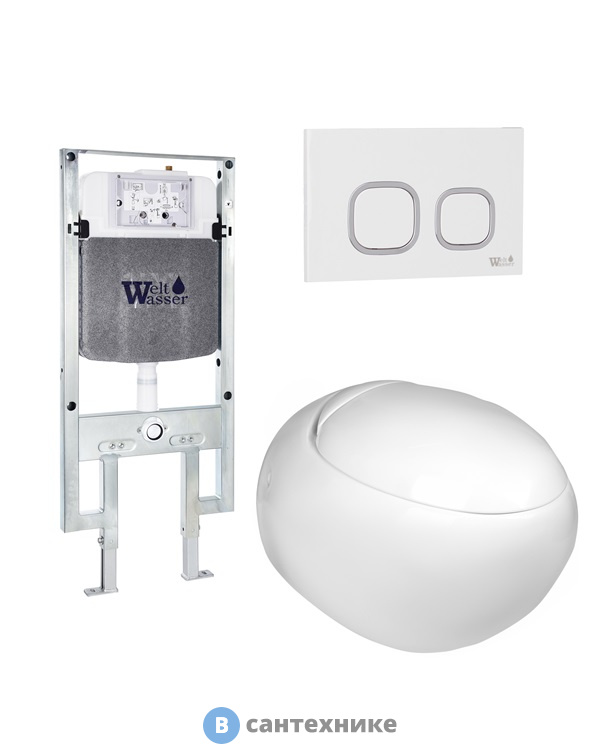 Унитаз с инсталляцией WELTWASSER и кнопкой смыва (AMBERG 497 ST + JECKENBACH 004 GL-WT + AMBERG RD-WT)