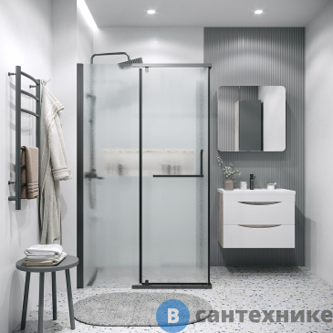 картинка Душевое ограждение Grossman Pragma 100.K33.03.110.21.02-200.K33.03.100.21.02 (110х100х195) раздвижная (левая),черный матовый, стекло шиншилла (120.K33.03.1110.21.02)