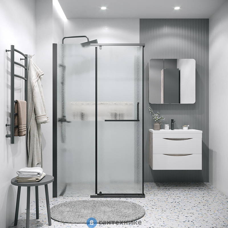 Душевое ограждение Grossman Pragma 100.K33.03.110.21.02-200.K33.03.100.21.02 (110х100х195) раздвижная (левая),черный матовый, стекло шиншилла (120.K33.03.1110.21.02)