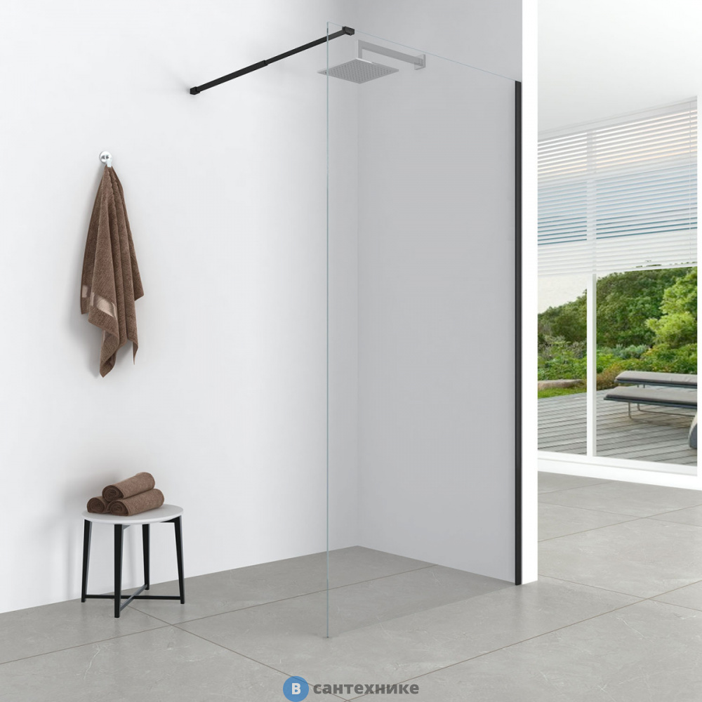 Душевая перегородка Loranto CS-W04B-80 80x200 Walk-in, стекло 8 мм, кронштейн 70-120 см, профиль черный матовый