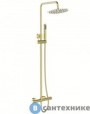 картинка Душевая стойка BelBagno UNO UNO-DOCM-ORO со смесителем для верхнего и ручного душа, золото