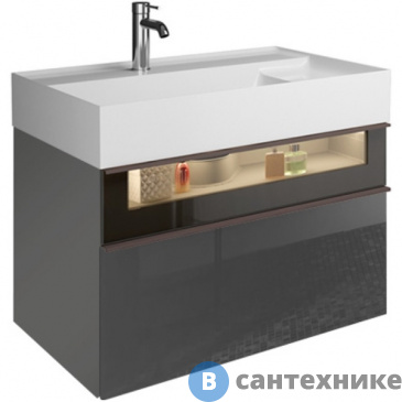 картинка Тумба с раковиной Burgbad Yumo с 1 отв. 815х470х480 мм, 2 выдв ящика, аллюм рамка, вставка из дымч. стекла, светодиодн. подсв. умыва-ка, F3194 серый глянц (SFMX082 F3194 C0001*1)