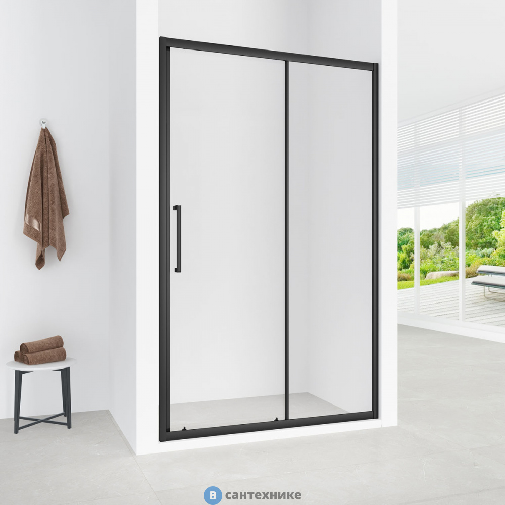 Дверь в нишу, раздвижная Loranto CS-AB03B-110 110x190, профиль черный матовый, 6 мм прозрачное стекло