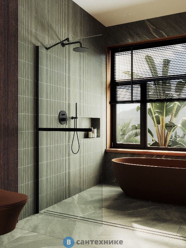 Душевая перегородка в профиле MaybahGlass 1950*690 Стекло 8 мм Бесцветное +Полотенцесушитель (MGD-720-6ш)