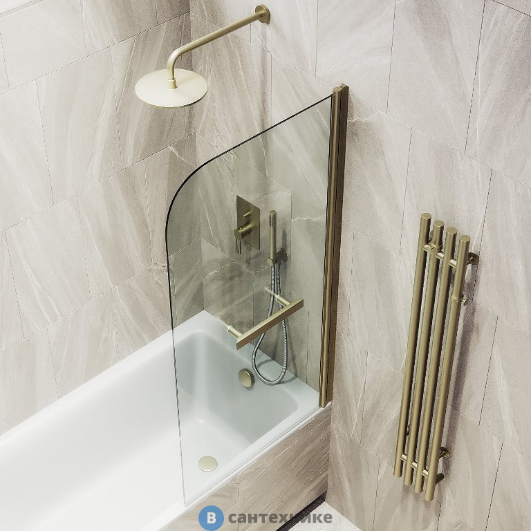 Шторка для ванны поворотная на монопетле MaybahGlass 1400*800 Стекло 6 мм Бесцветное +Полотенцесушитель (MGV-788-2)