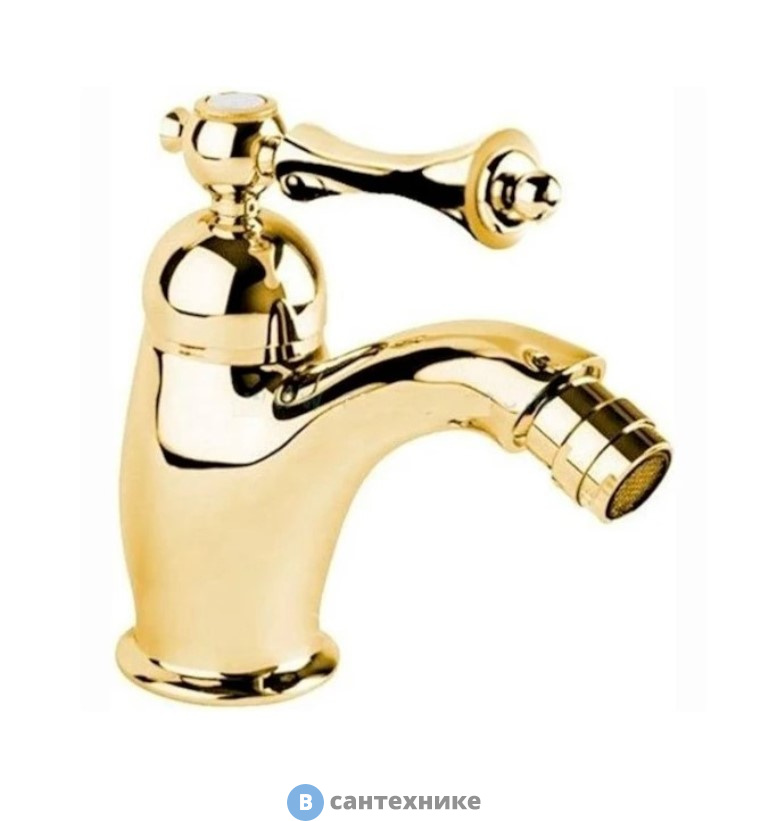 Смеситель Cezares MARGOT-BSM1-03/24-M для биде однорычажный c донным клапаном, золото, ручка золото