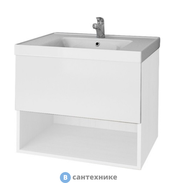 Тумба под раковину Dreja PERFECTO 70 подвесная, 1 ящик, push-to-open, белый глянец (99.0807)