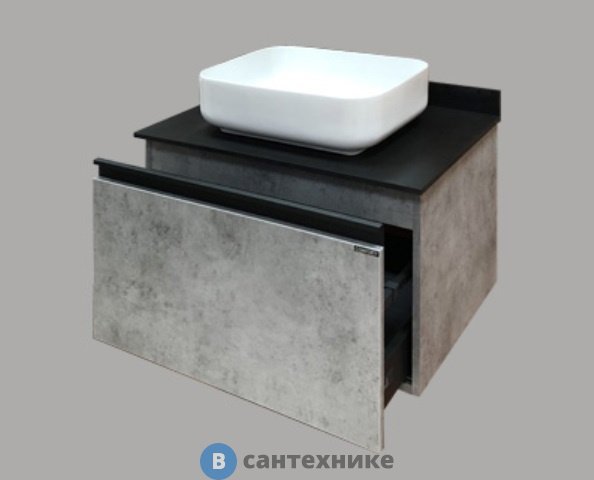 Тумба Comforty Эдинбург-75 бетон светлый с черной столешницей, с раковиной COMFORTY T-Y9378