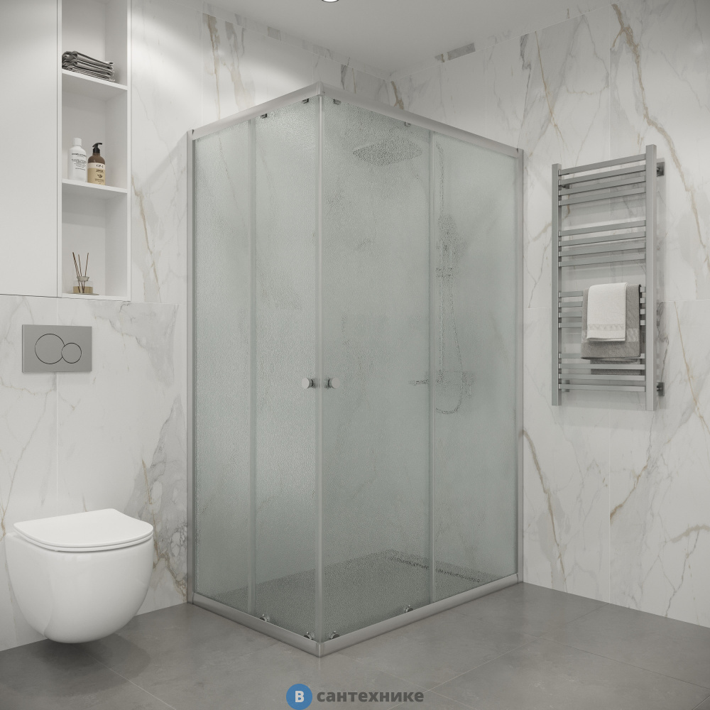 Душевое ограждение Niagara Eco NG-1018-14QMT (100х80х190) прямоугольник, раздвижное, хром, стекло матовое