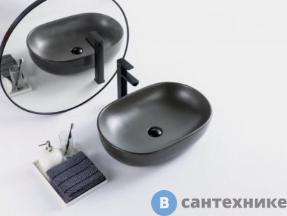 картинка Раковина BelBagno BB1084-H311 накладная керамическая, овальная, серая матовая 600x420x140
