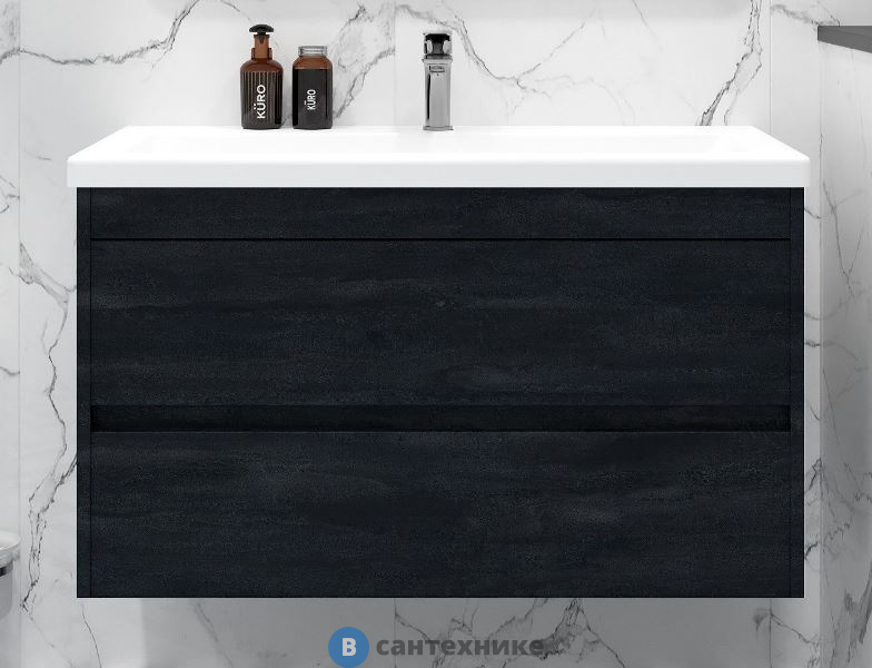 Тумба под раковину Art & MAX FAMILY-M Family-M-900-2C-SO-HC подвесная с двумя выкатными ящиками, Hard Coal, 900x480x550