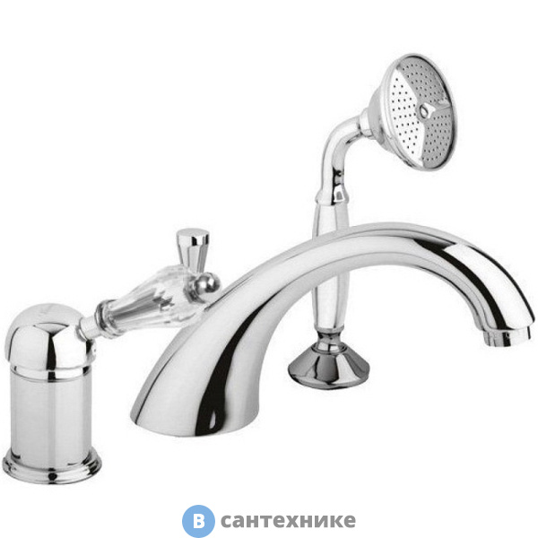 Смеситель Cezares VINTAGE-BVDM-01-Sw на борт ванной однорычажный с выдвижным душем и переключателем, хром