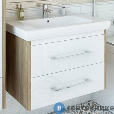 картинка Тумба Sanflor ЛАРГО-2 80 подвесная, под умывальник Фостер-80, белый/вяз эмаль