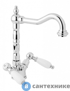 картинка Смеситель Cezares FIRST-LS2-01-Bi для раковины с донным клапаном, хром, ручки белые