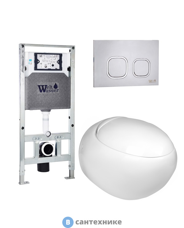 Унитаз с инсталляцией WELTWASSER и кнопкой смыва (AMBERG 506 ST + JECKENBACH 004 GL-WT + AMBERG RD-MT CR)