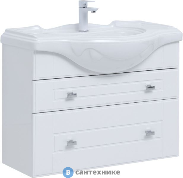 Тумба под раковину Aquanet Рондо 85 2 ящ. (Yatao) белый глянец (304289)