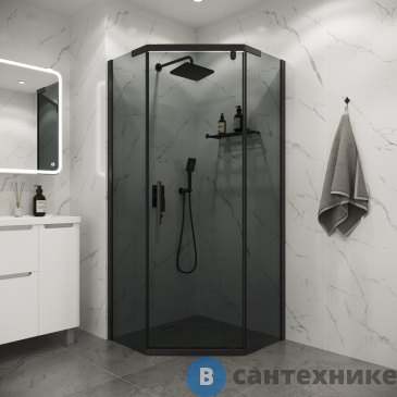 картинка Душевое ограждение Niagara Eco NG-1009-14DT (90х90х190) трапеция, распашное, черный, стекло тонированное