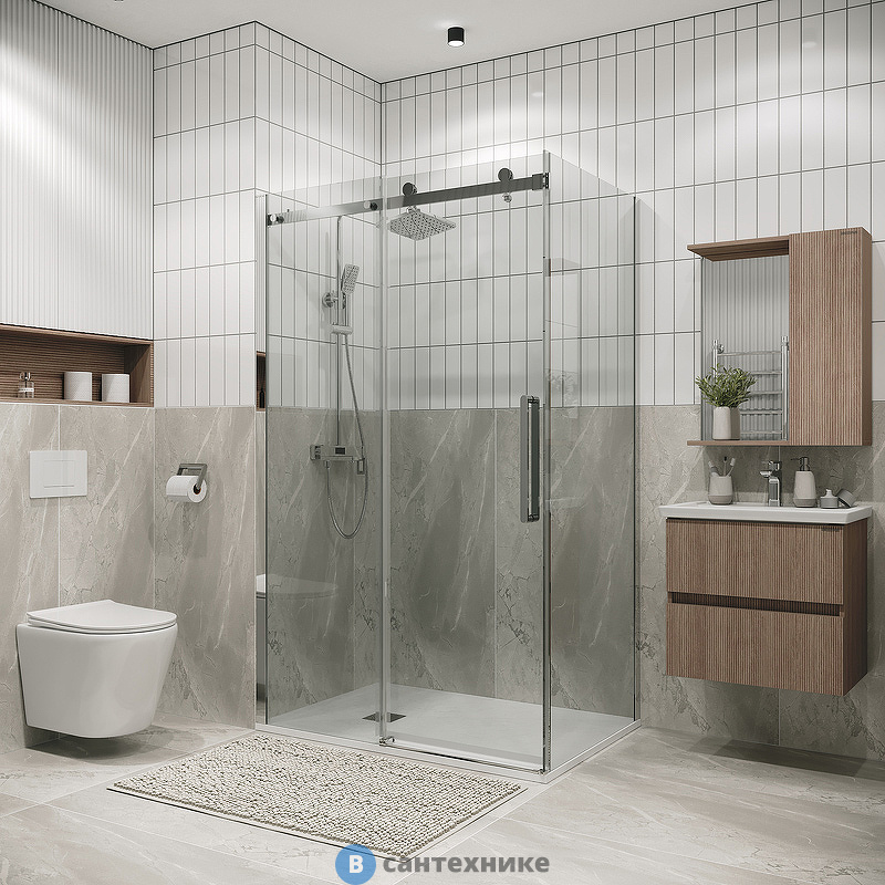 Душевое ограждение Grossman Classic 100.K33.04.140.10.00-200.K33.04.90.10.00 (140х90х195) раздвижная, хром, стекло прозрачное (120.K33.04.1490.10.00)