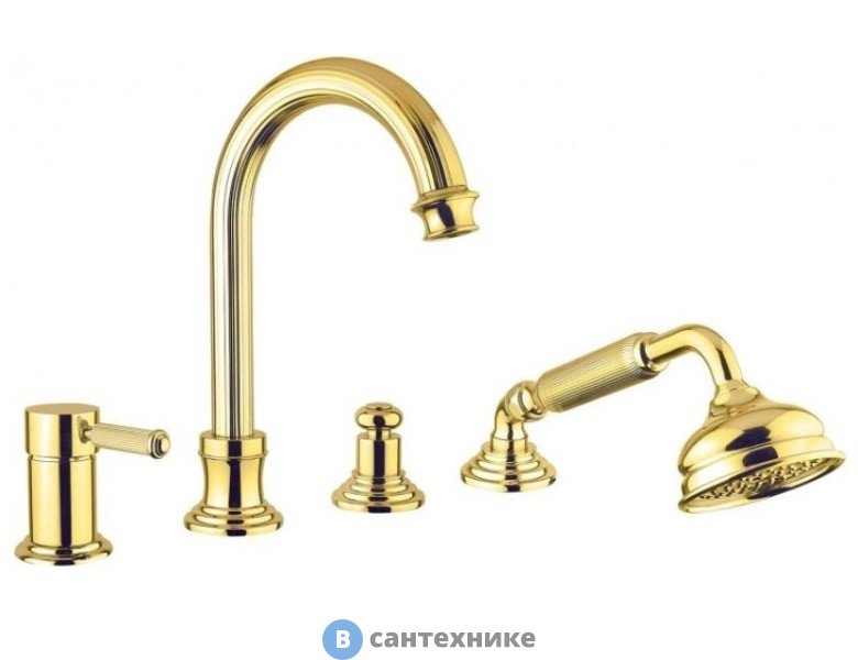 Смеситель Cezares OLIMP-BVDM-03/24-L на борт ванны с выдвижным душем и переключателем, золото