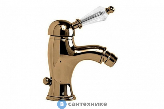 Смеситель Cezares VINTAGE-BSM1-02-052 на биде однорычажный c донным клапаном, бронза, ручки мрамор 052