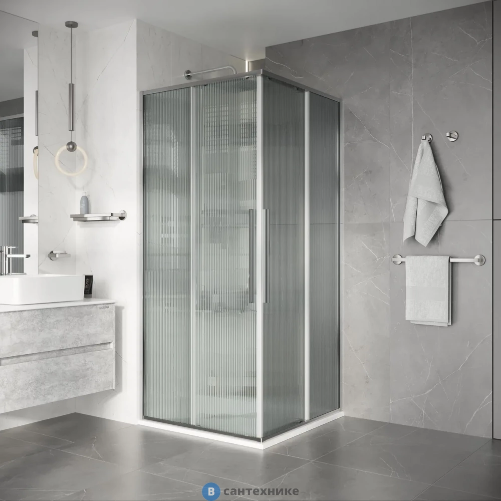 Душевое ограждение Niagara Nova NG-4623-34 (90х90х195) квадрат, раздвижная, хром, стекло рифленое