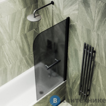 картинка Шторка для ванны поворотная на монопетле MaybahGlass 1400*700 Стекло 6 мм Графит матовый +Полотенцесушитель (MGV-786-6)