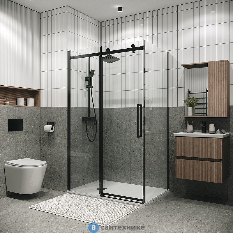 Душевое ограждение Grossman Classic 100.K33.04.140.21.00-200.K33.04.80.21.00 (140х80х195) раздвижная, черный матовый, стекло прозрачное (120.K33.04.1480.21.00)