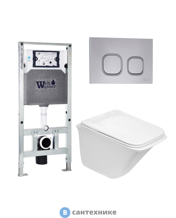 Унитаз с инсталляцией WELTWASSER и кнопкой смыва (AMBERG 506 ST + ROTBACH 004 GL-WT + AMBERG RD-CR)