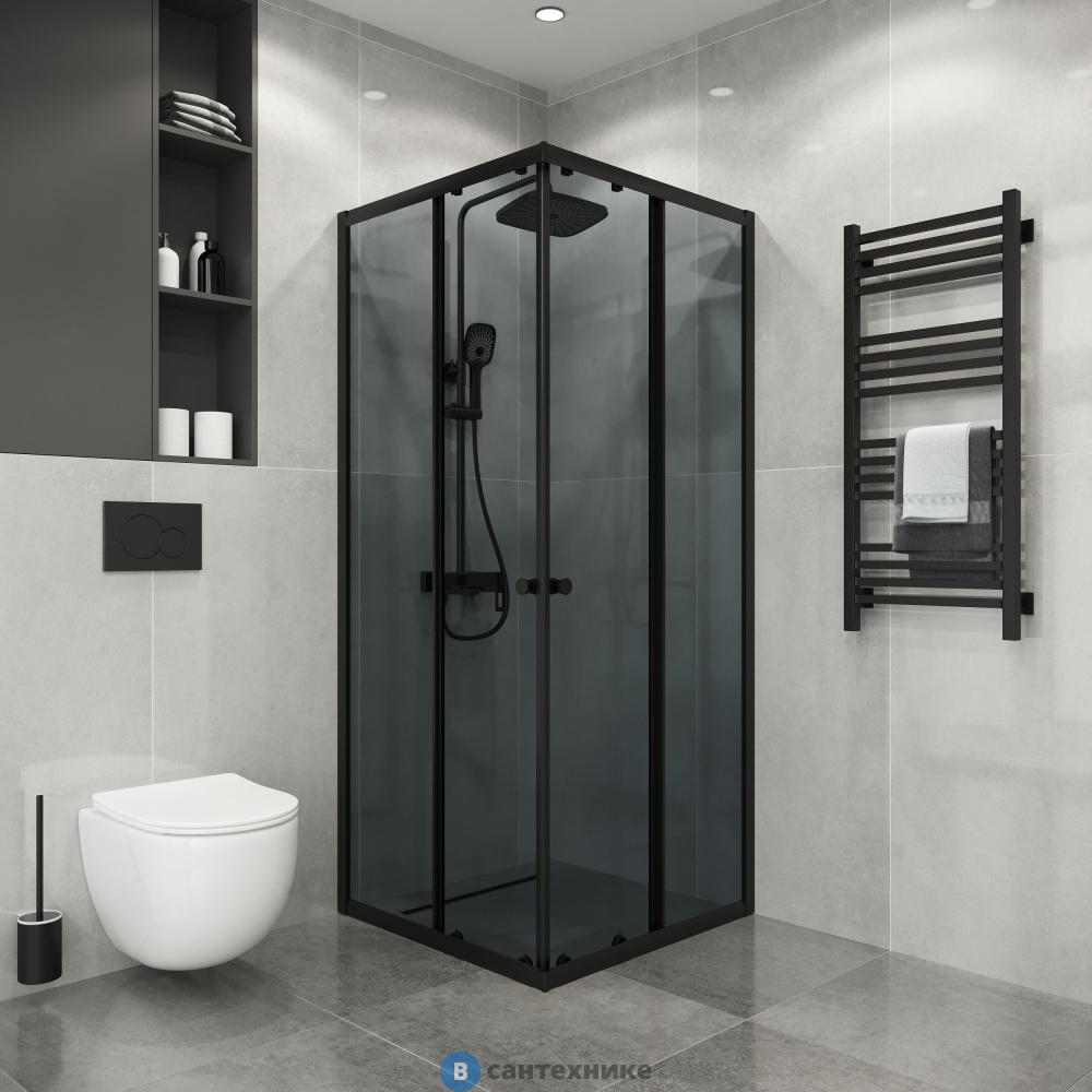 Душевое ограждение Niagara Eco NG-1008-14QT (80х80х190) квадрат, раздвижное, черный, стекло тонированное