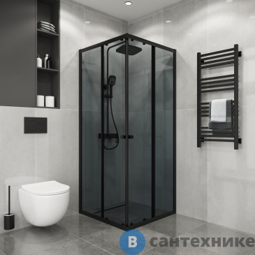 картинка Душевое ограждение Niagara Eco NG-1008-14QT (80х80х190) квадрат, раздвижное, черный, стекло тонированное