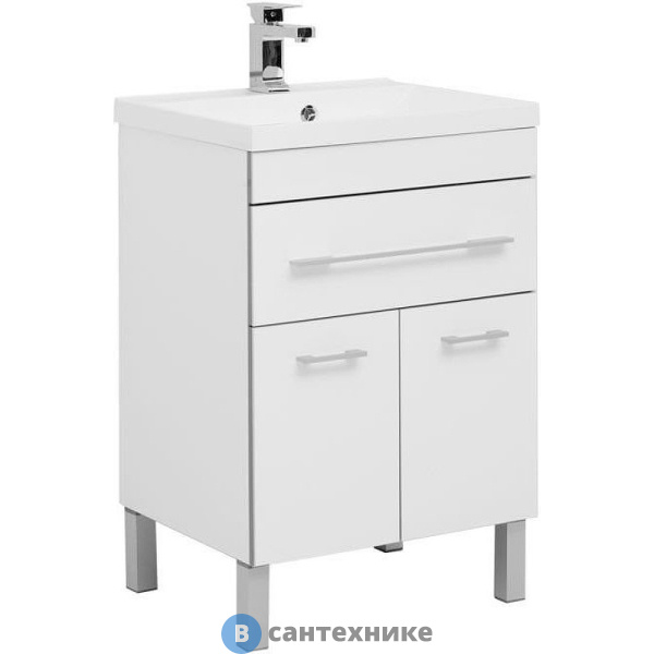Тумба с раковиной Aquanet Верона 58 белый (напольная 1 ящик 2 дверцы) (287667)
