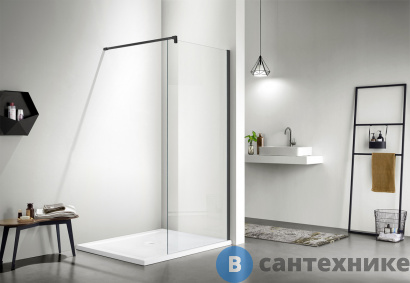 картинка Душевая перегородка AZARIO CHICAGO Walk-in 1000*1950 прозрачное стекло 8 мм, Easy Clean кронштейн 1000 мм, профиль черный (AZ-NAR6310 1000 Black)