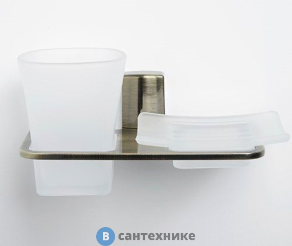 Держатель стакана и мыльницы WasserKRAFT Exter K-5226 металл, матовое стекло, покрытие "светлая бронза"