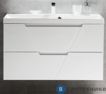 картинка Тумба под раковину BelBagno 100 см VITTORIA-1000-2C-SO-BL подвесная с двумя выкатными ящиками с доводчиками Bianco Lucido