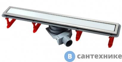 картинка Душевой трап Pestan 13000284 линейный 750 мм CONFLUO PREMIUM WITH WHITE GLASS LINE, двухсторонняя - белое стекло/ матовый хром без перфорации, рамка - матовый хром