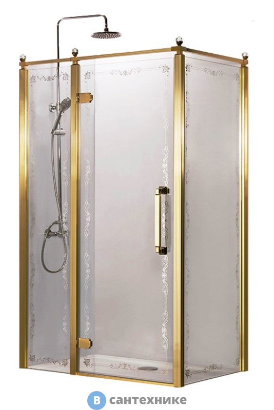 Душевое ограждение AZARIO ONTARIO 900*1200*2000 без поддона, распаш дверь, прозрачное стекло с узором, 8 мм. профиль золото (AZ-NBB1231-L 900 GOLD)