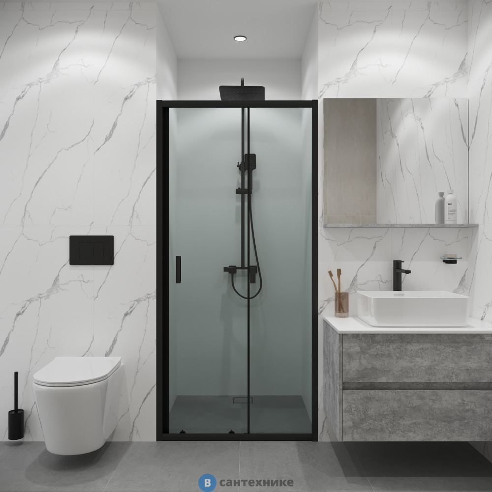 Дверь в нишу Niagara Eco NG-651-9AB (90х190) чёрный, стекло прозрачное