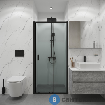 картинка Дверь в нишу Niagara Eco NG-651-9AB (90х190) чёрный, стекло прозрачное