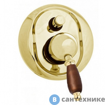 картинка Смеситель Cezares ELITE-VDIM-03/24-Nc встраиваемый однорычажный для душа с переключателем,золото, ручка орех