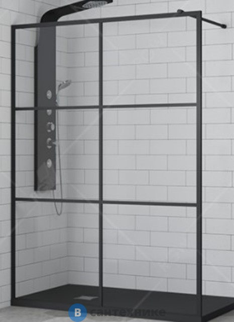 Душевая перегородка RGW WA-11-B 90*200 чёрный/прозрачное (Принт) (880-900) (32101190-84)
