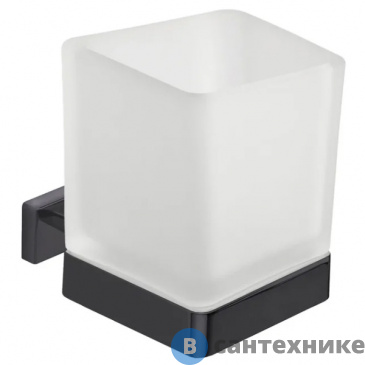 картинка Стакан Inda LEA A18100NE21, настенный, держателя черный матовый, стакан матовое стекло