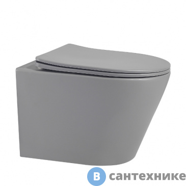 картинка Унитаз подвесной ABBER Bequem AC1102MG серый матовый, безободковый, с сиденьем