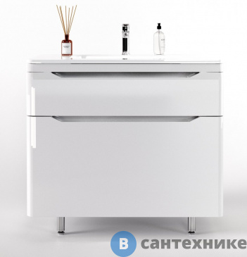 картинка Тумба под раковину Style line напольная Марелла 90 (2 ящ.) Люкс антискрейтч белый глянец, PLUS (2000672377002)