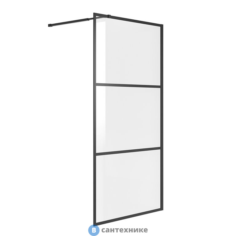 Душевая перегородка Niagara NG-688-90 BLACK (90*195) черный матовый, стекло прозрачное с рисунком