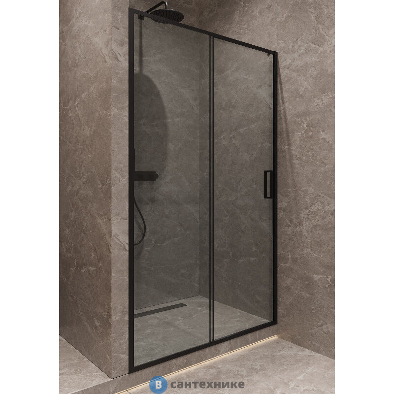 Душевая дверь Timo TD-120/03C-6, раздвижная 1950*1200, профиль черный, стекло прозрачное 6 мм